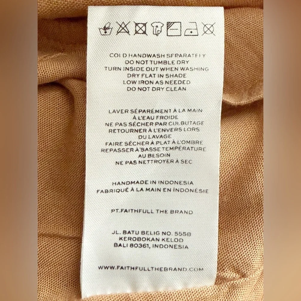 Faithfull the Brand Ysla Linen Smocked Back Shoulder Tie Dress in Hazelnut Sz 6 - Picture 6 of 14